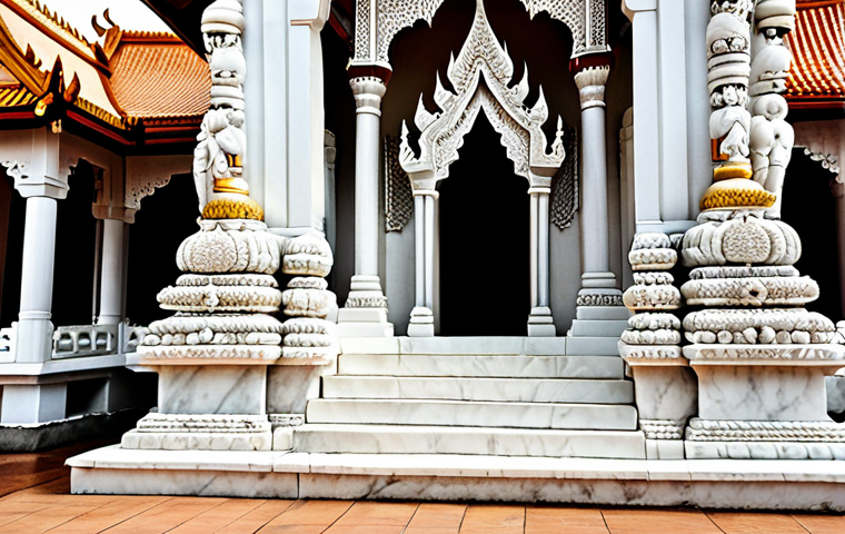 **Image of a marble temple in Chiang Mai:** A beautifully crafted marble temple in Chiang Mai, Thailand, showcasing intricate carvings and light colors, reflecting the artistry and cultural significance of marble in Thai architecture.