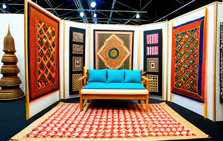 **Image Prompt:** A vibrant design fair in Bangkok showcasing Thai designers blending traditional crafts with modern design. Focus on upcycled materials and eco-friendly products with traditional patterns.