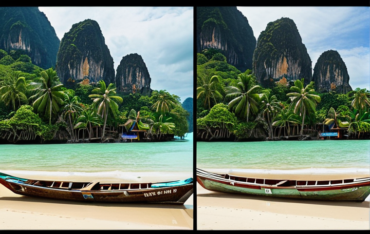 **Prompt:** A dramatic split image showcasing the duality of Thailand: on one side, a pristine tropical beach with calm turquoise waters, traditional longtail boats, and a distant serene temple under a clear sky. On the other side, the same coastal landscape dramatically transformed by the aftermath of a powerful natural disaster, such as receding floodwaters, scattered debris, or signs of tsunami impact, yet with glimpses of resilience from local communities beginning to recover or adapt. Use realistic, high-definition photography style with contrasting lighting to highlight the beauty and the challenges.
