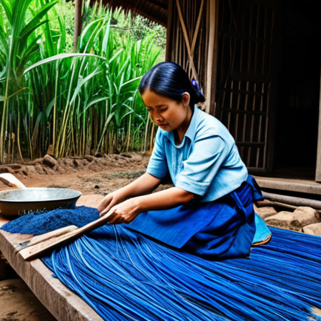 태국의 전통 천연 염색 - Indigo Dyeing in Northern Thailand**

A scene of Northern Thailand. A fully clothed woman in traditi...