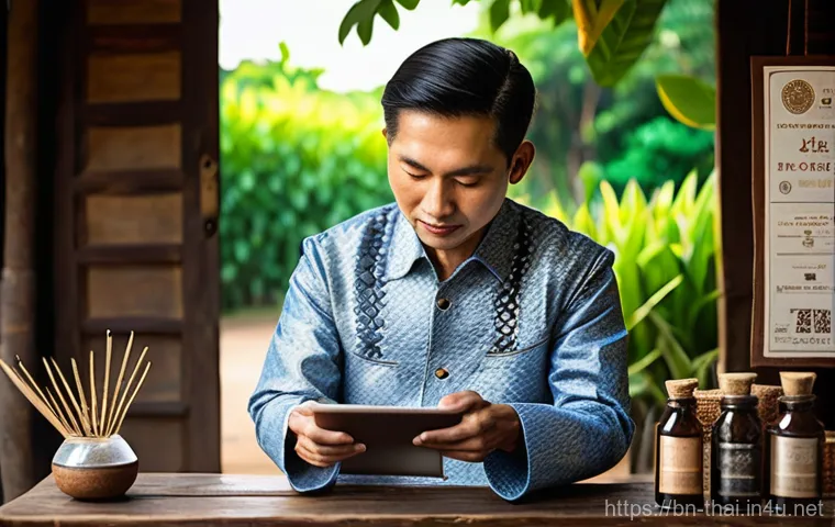 태국의 국제적 기업 성장 - **Prompt: Thai Artisan's Global Reach**
    "A highly skilled Thai artisan, wearing traditional yet ...