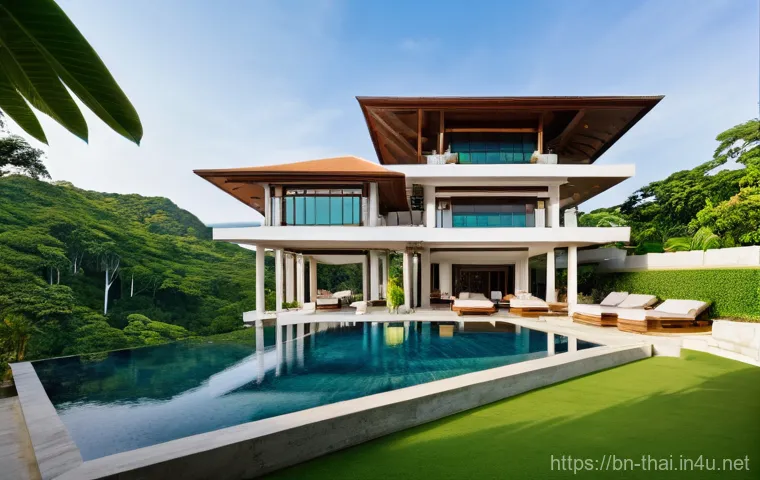 태국의 석재 산업 - **Prompt:** A breathtaking panoramic view of the lush, green Thai landscape, transitioning into a vi...