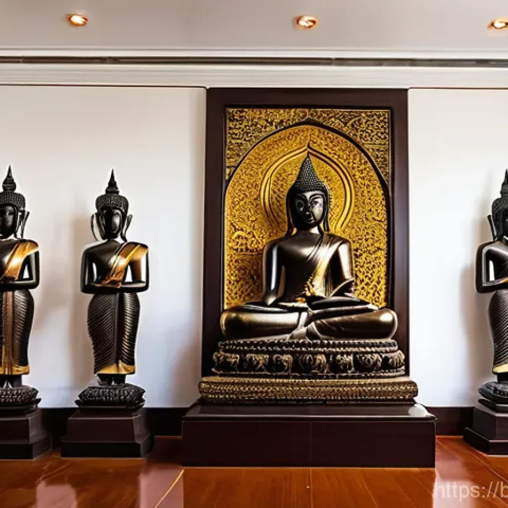 태국의 국립 박물관 - **Prompt:** "A majestic museum gallery filled with ancient Thai Buddhist art from the Sukhothai and ...
