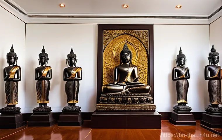 태국의 국립 박물관 - **Prompt:** "A majestic museum gallery filled with ancient Thai Buddhist art from the Sukhothai and ...