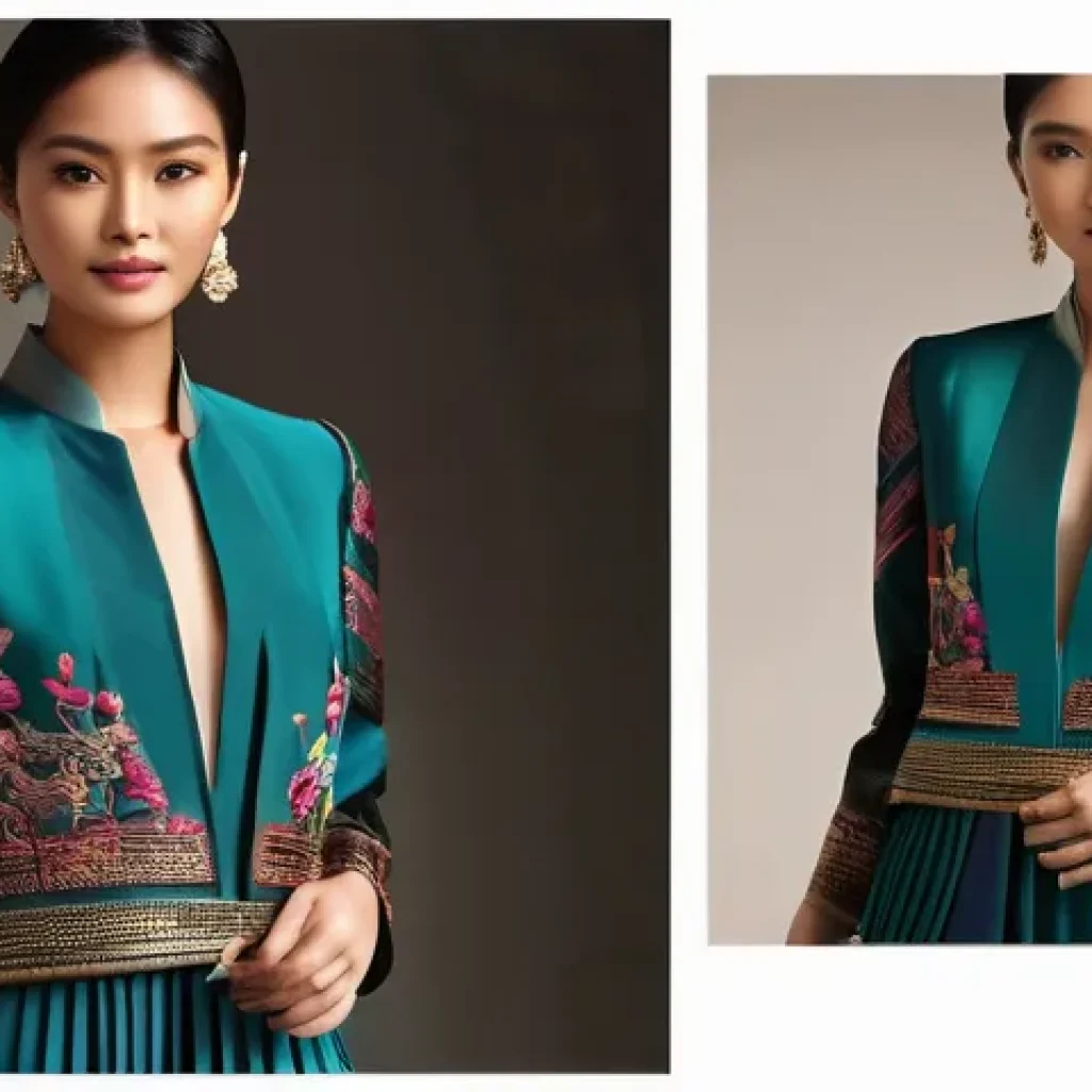 태국에서 주목받는 디자이너 - **Prompt 1: Modern Thai Silk Elegance**
"A stylish young woman, elegantly dressed in a contempor...