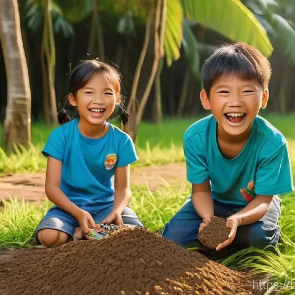태국의 전통 놀이 복원 - **Prompt:** A group of cheerful Thai children, aged 7-12, are enthusiastically playing the tradition...
