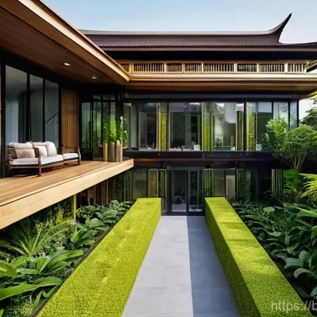 태국의 최신 건축 프로젝트 - **Prompt:** "A vibrant, modern Thai building showcasing a seamless blend of traditional architectura...