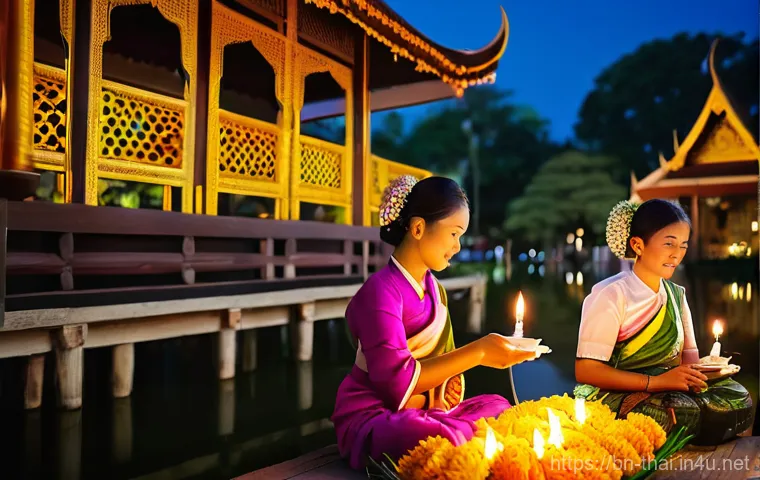 태국의 종교 의식 연구 - **Prompt:** A serene and atmospheric scene inside an ancient Thai Buddhist temple at dawn. Saffron-r...