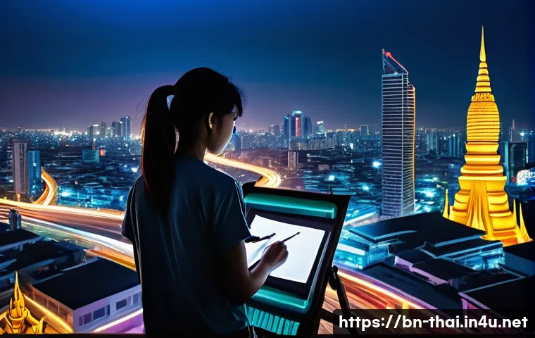 태국 현대 미술 전시 - **Prompt 1: Modern Thai Art Blending Tradition and Urbanity**
    "A vibrant, dynamic illustration i...