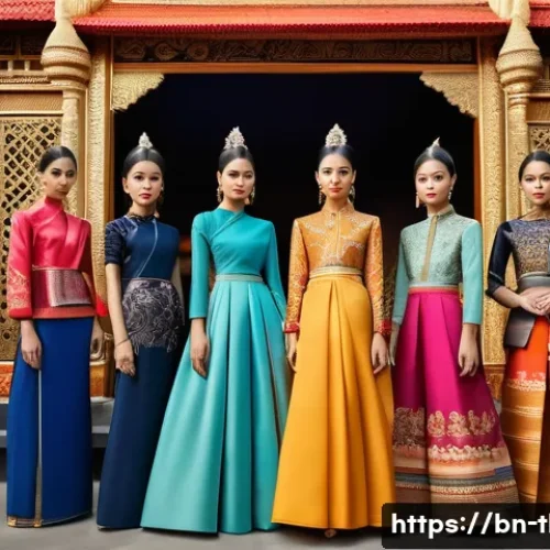 Home 31 태국의 패션 산업 - A vibrant Thai fashion runway scene showcasing models wearing traditional silk and cotton fabrics wi...