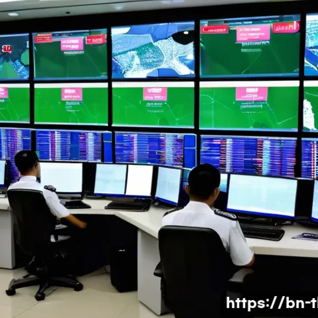 태국의 스마트 도시 운영 - A bustling urban street in Bangkok at dusk featuring smart traffic management technology: multiple s...