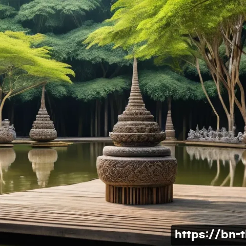태국의 야외 예술 전시 - An outdoor art exhibition set beneath a vast open sky in a lush green park in Thailand, featuring sc...