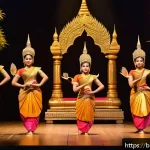 태국 전통 무용 - A vibrant scene of a traditional Thai classical dance performance inspired by the Ramayana, featurin...