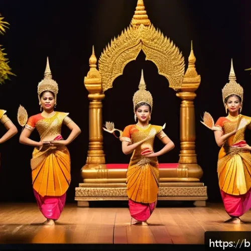 태국 전통 무용 - A vibrant scene of a traditional Thai classical dance performance inspired by the Ramayana, featurin...