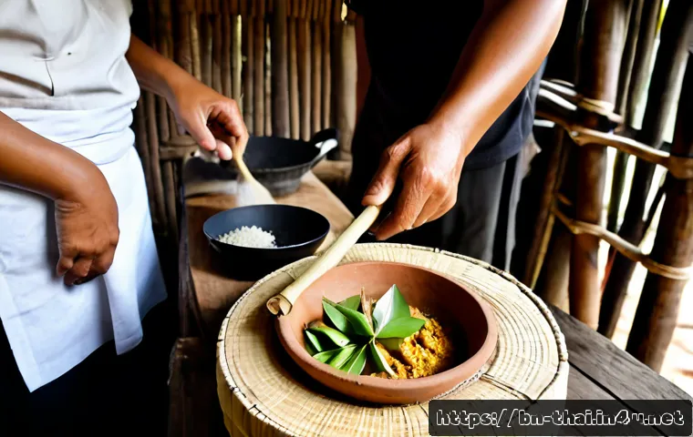 태국 전통 음식의 기원 - Photorealistic traditional Thai cooking scene in a rustic wooden kitchen, an elderly Thai cook prepa...